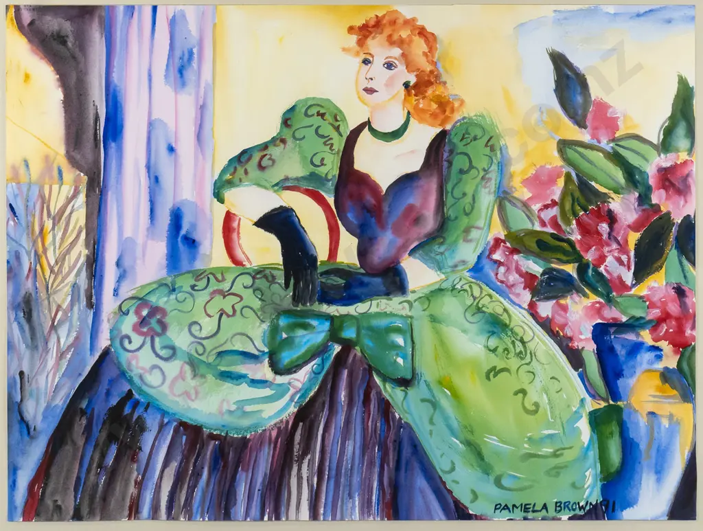 Pamela Brown '91 - framed watercolour - portrait H-550 W-740 (slight waters staining to matt) Image 1++