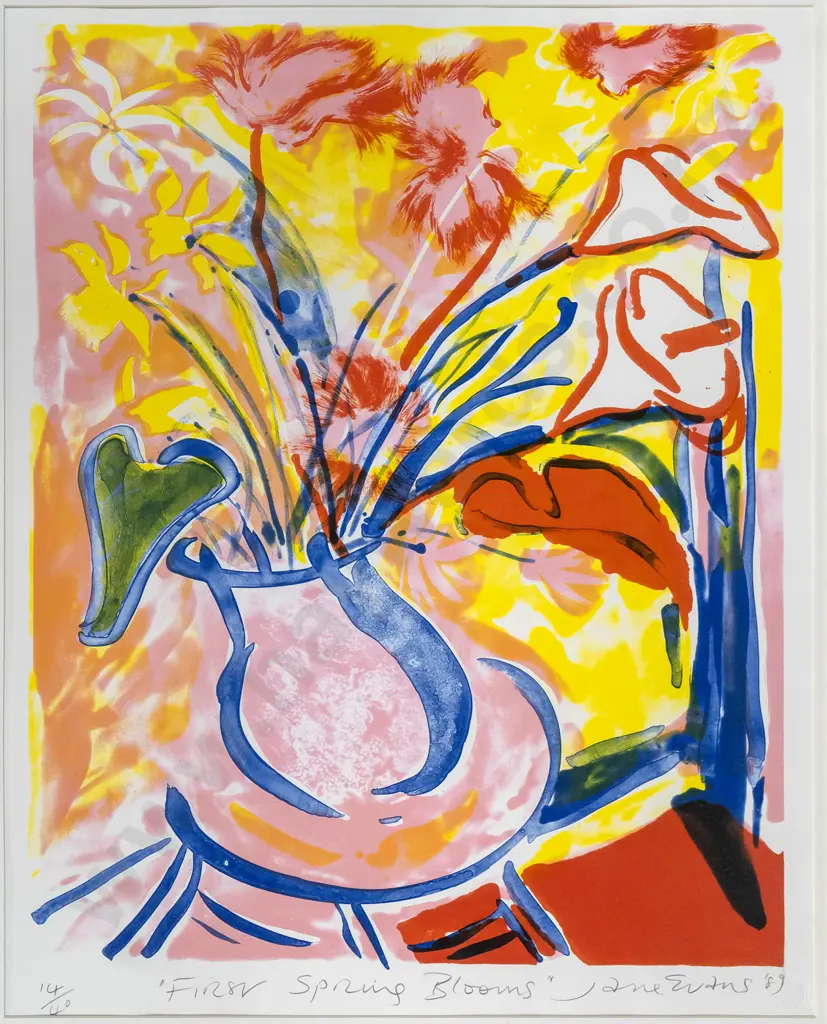Jane Evans '89 - framed lithograph 4/40 "First Spring Blooms" H-580 W-460 Image 1++