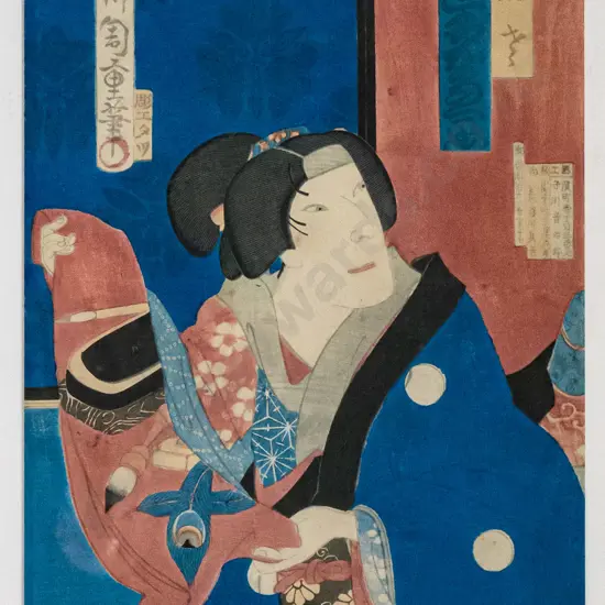 Kunichika - framed woodblock print - portrait H-350 W-230