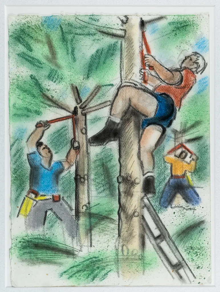 Lindsay Crooks '92 - framed pastel - tree pruners H-330 W-240 Image 1++