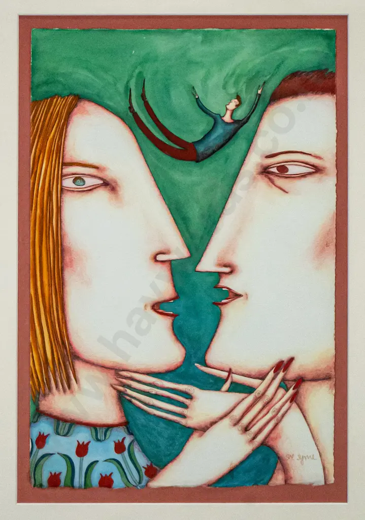 Sue Syme - framed watercolour "Between Us" H-360 W-240 Image 1++