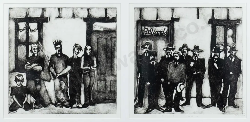 Pauline Bellamy - framed etchings 2/2 "Us" "And Them"  H-250 W-560 Image 1++