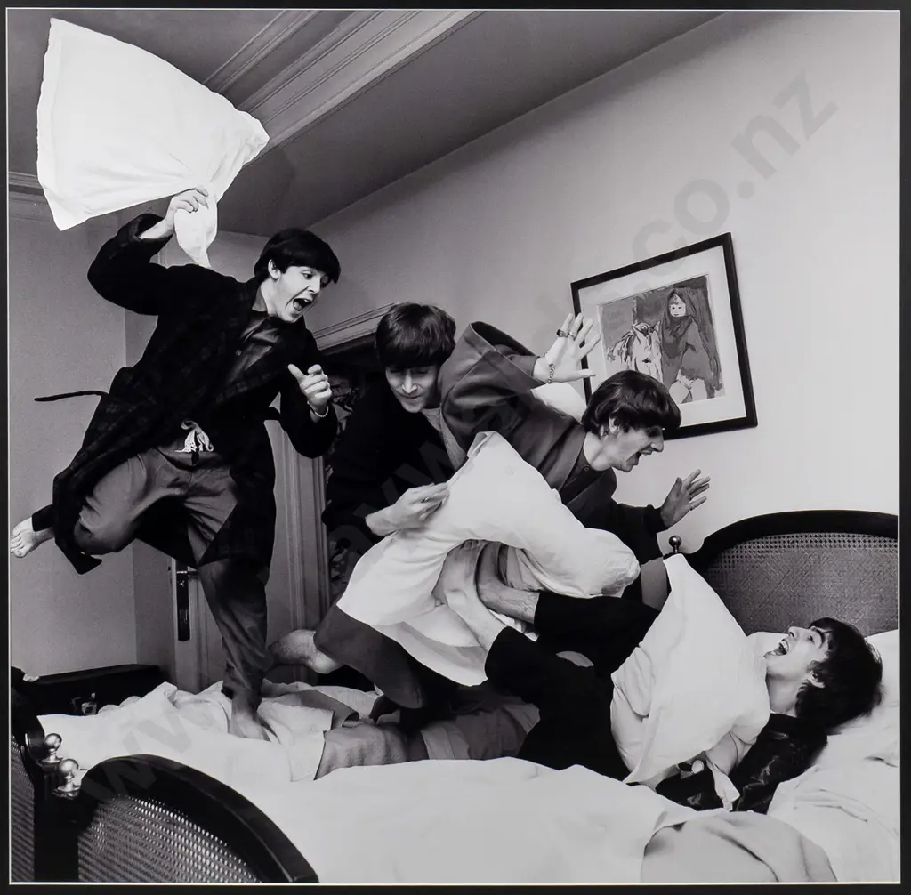 Harry Benson - framed photograph -  Beatles Pillow Fight, George V Hotel, Paris 1964 H-750 W-730 Image 1++