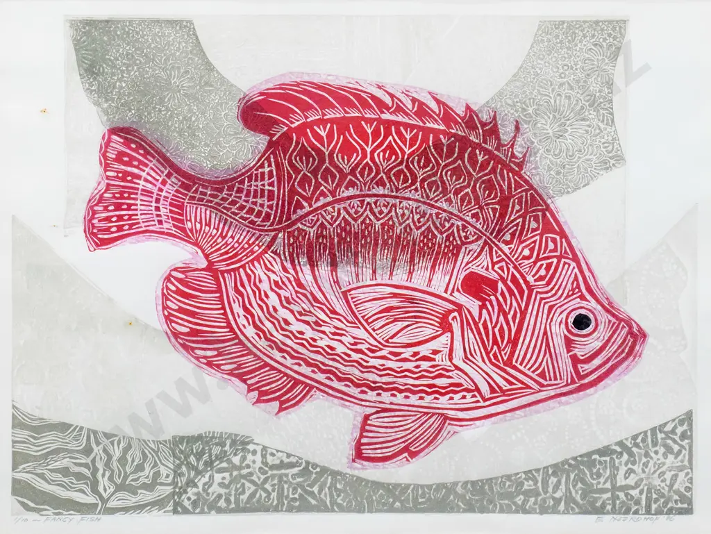 Els Noordhof '86 - framed screenprint 1/10 "Fancy Fish" H-280 W-390 (very slight foxing) Image 1++