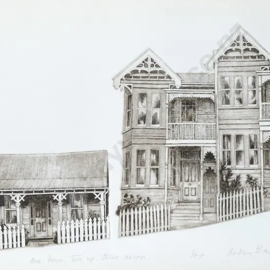 Audrey Bascand - framed etching 21/25 "One down, two, up three across" H-295 W-430