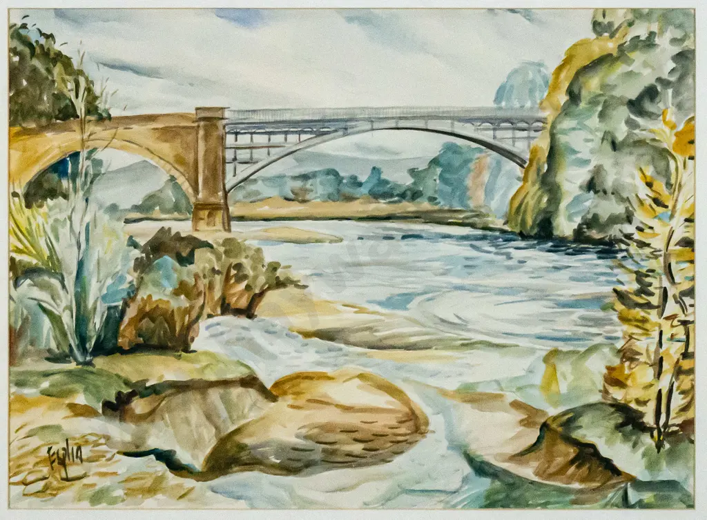 Tom Esplin - framed watercolour "Bridge Over The Spey" H-270 W-370 Image 1++