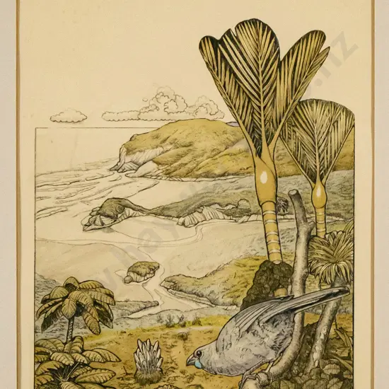 Russell Jackson 1989 - framed etching 'Anawhata" H-320 W-220