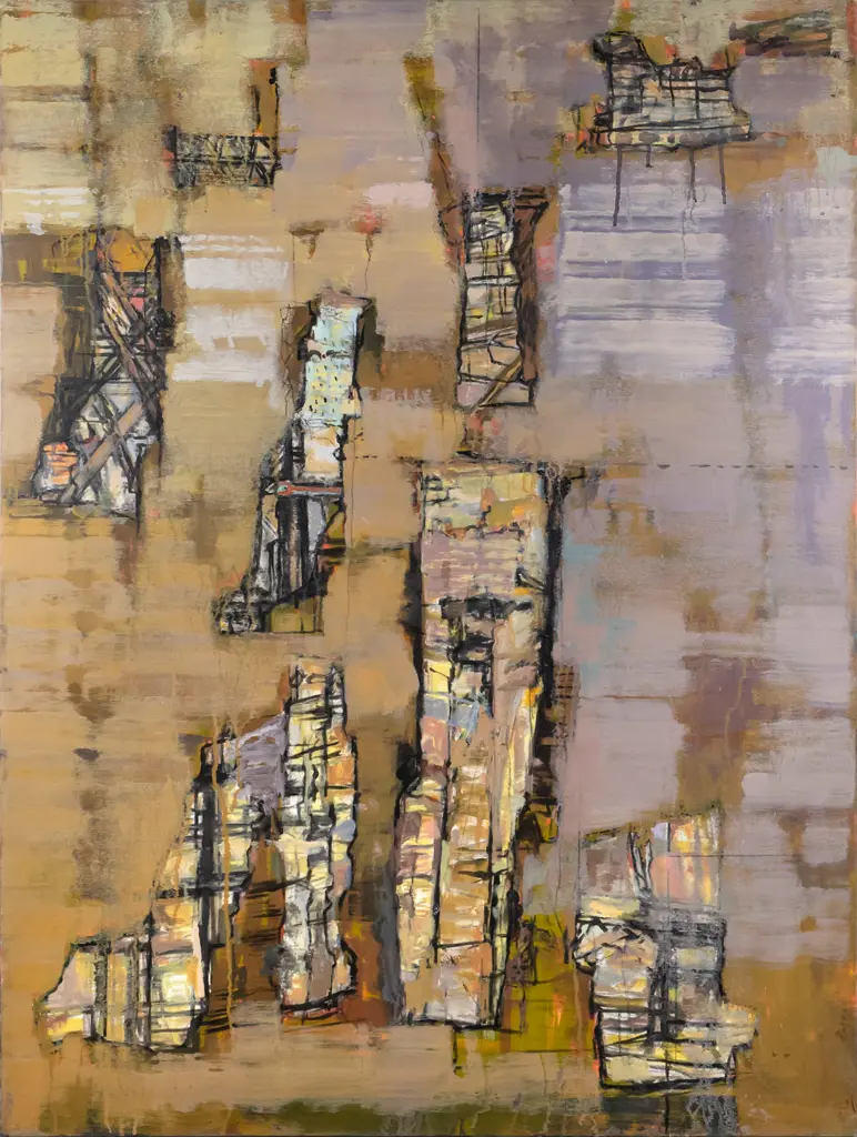 Ross Gray 2001 - boxed acrylic/charcoal on canvas "Building IV" H-1220 W-915 Image 1++