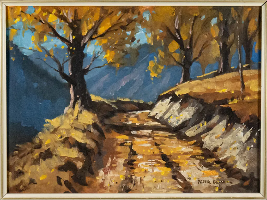 Peter Beadle - framed oil "Autumn Lane Road to the Branches Beyond Skippers" H-290 W-400 Image 1++