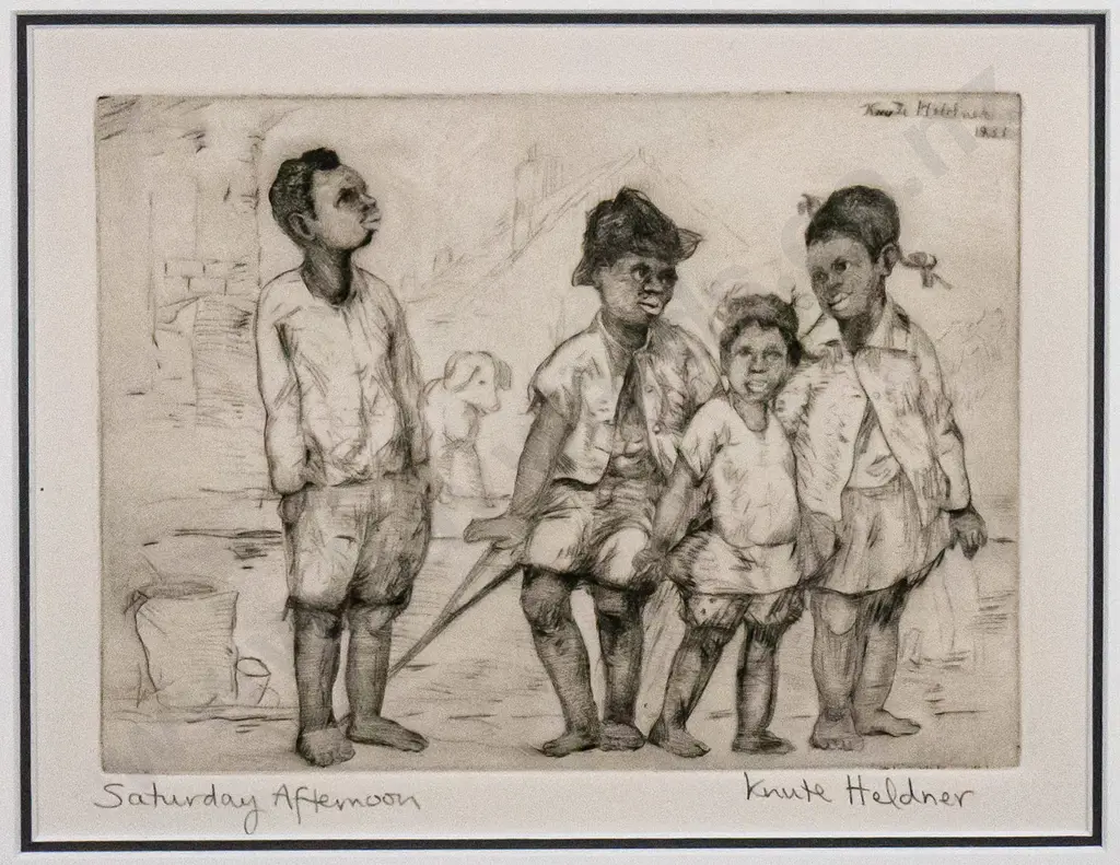 Knute Heldner 1933 - framed etching "Saturday Afternoon" H-150 W-200 Image 1++