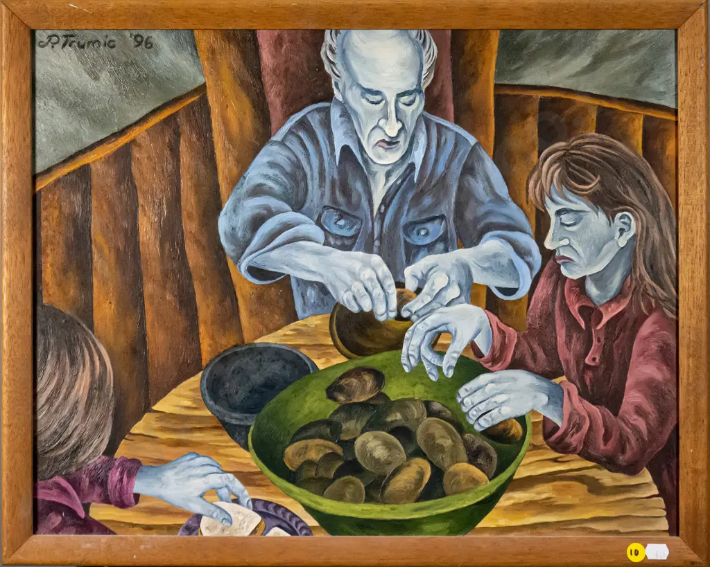 PL Trumic '96  - framed oil "Eating Mussels" H-390 W-490 Image 1++