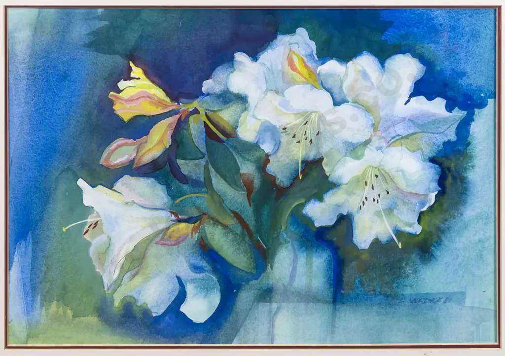 Els Noordhof  '85 - framed watercolour -still life flowers - H-320 W-460 Image 1++