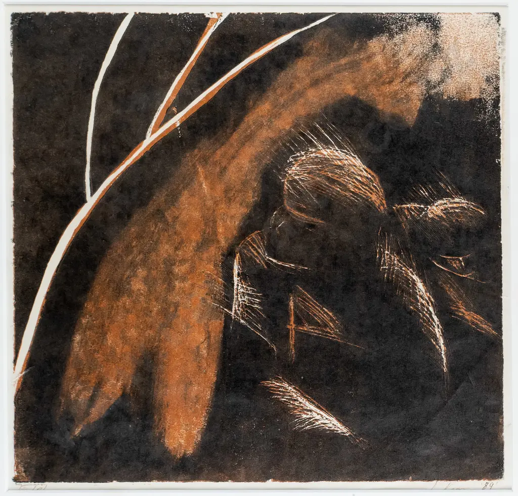 Simon Kaan '89 - framed print - figures under tree H-230 W-230 Image 1++