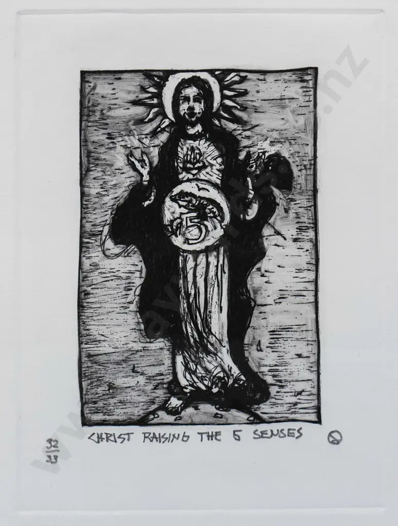 Eion Shanks 2018  - mounted etching 32/33 "Christ Rising The 5 Senses" H-150 W-100 Image 1++