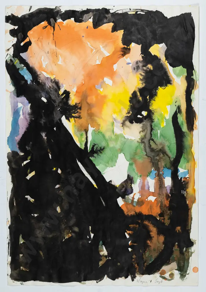 Wayne Seyb 1985 - mounted watercolour and ink "Moller Park and Rainbow" H-590 W-410 Image 1++