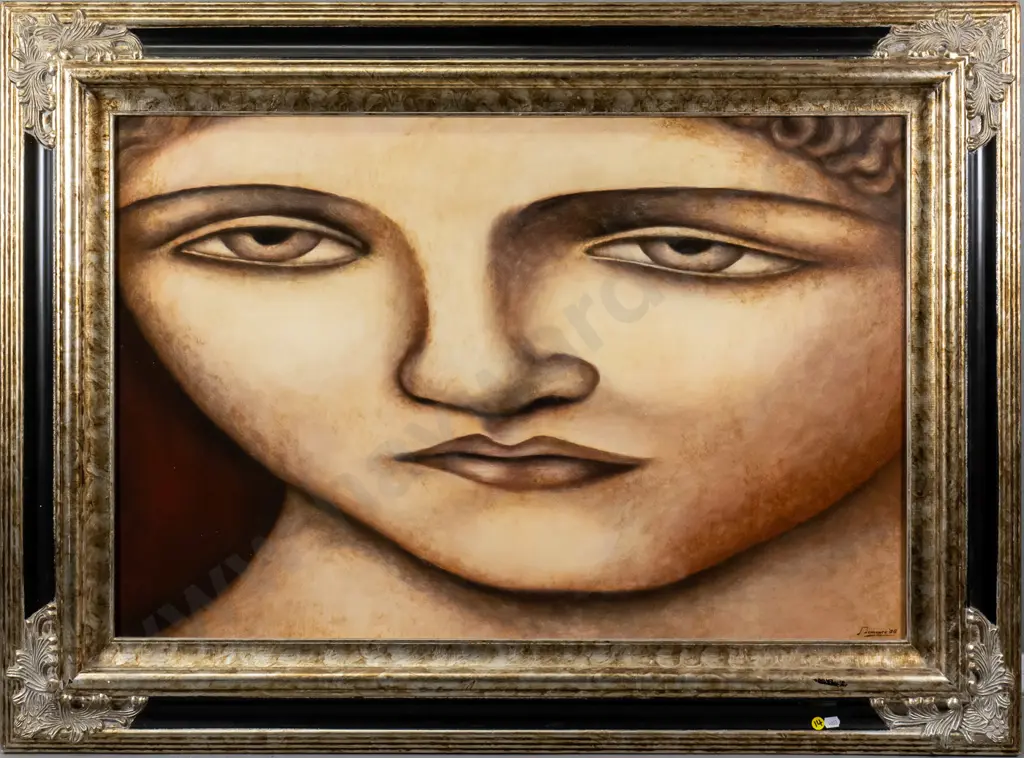 Donna Demente 2006 - framed acrylic on wood "post Raphaelite" H-570 W-870 Image 1++