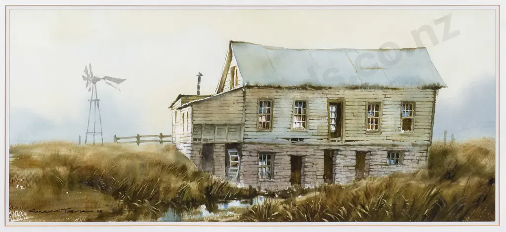 Garrick Tremain '05 - framed watercolour "Butels Mill" H-240 W-540 Image 1++