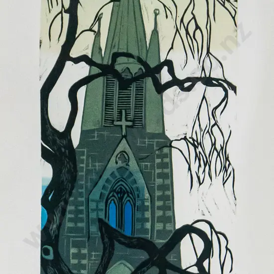 Manu Berry - framed woodcut print 1/5 "Knox Church" H-550 W-190