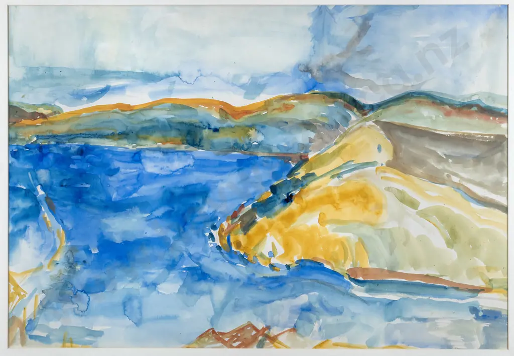 Anna Caselberg c1978 - framed landscape - Otago Harbour H-390 W-570 Image 1++
