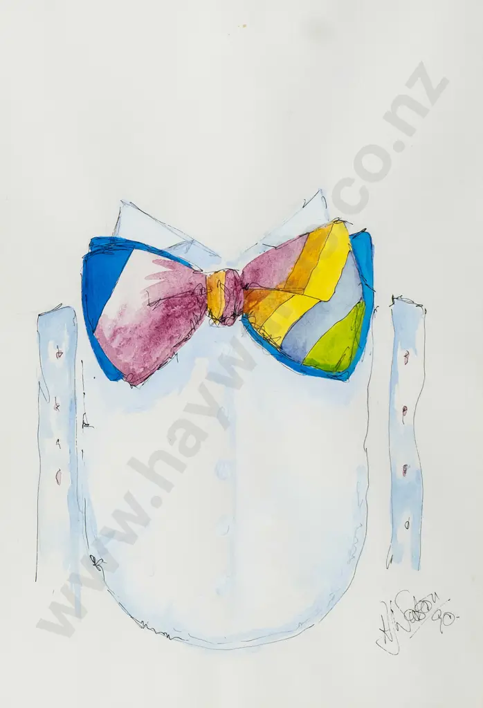 Angus Watson '90 - framed ink and watercolour - shirt and bow H-510 W-360 Image 1++