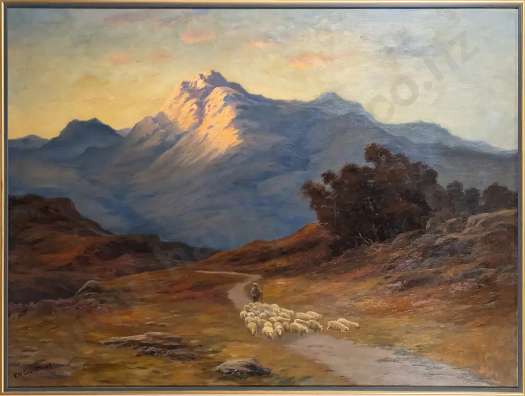 EW Christmas - framed oil on board "Evening Central Otago" H-730 W-990 Image 1++