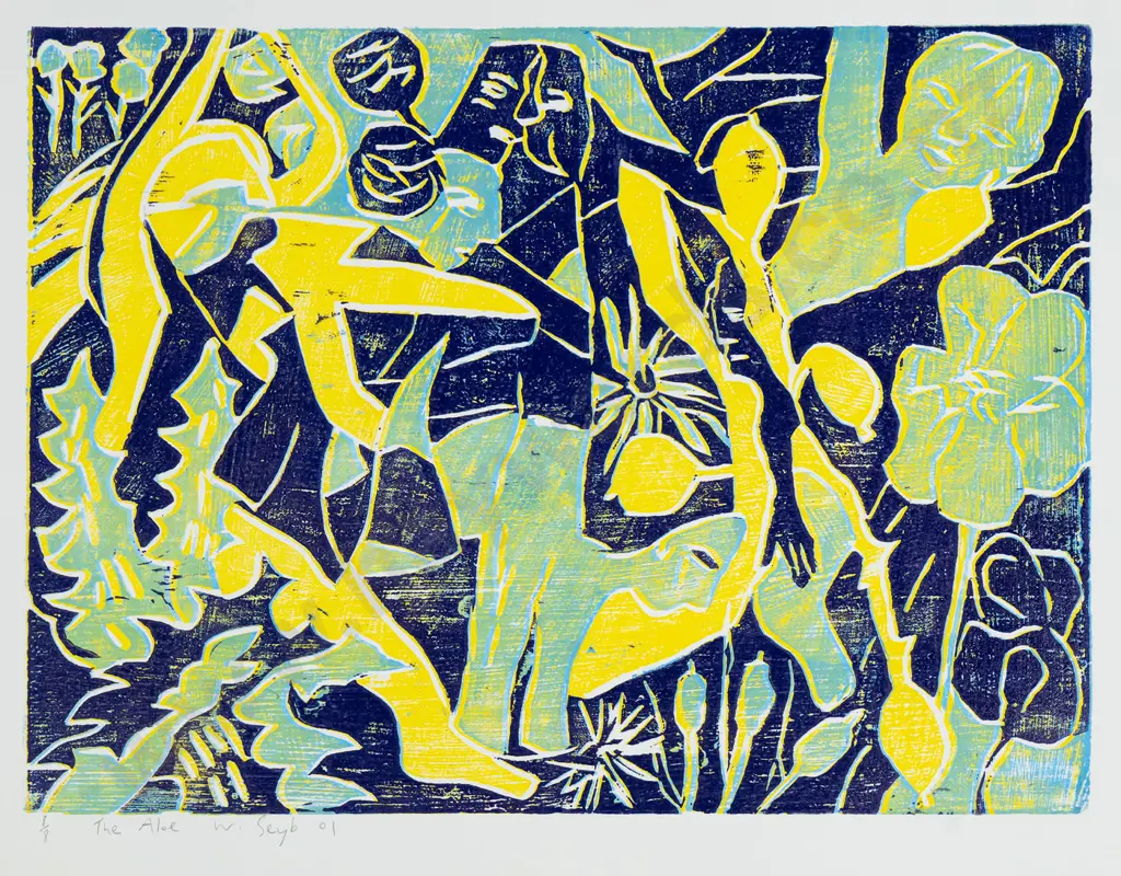 Wayne Seyb 2001 - mounted woodcut print 1/8  "The Aloe"  H-310 W-410 Image 1++