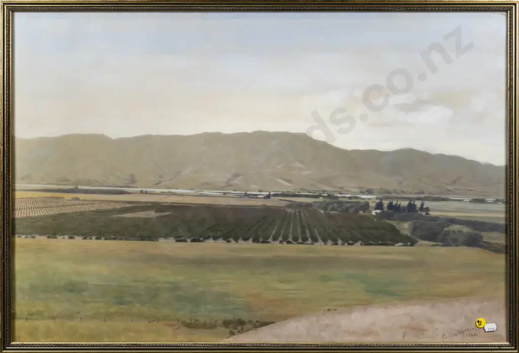 Pauline Mathias 1924 - framed painted photograph - market garden/ orchard landscape H-480 W-730 Image 1++