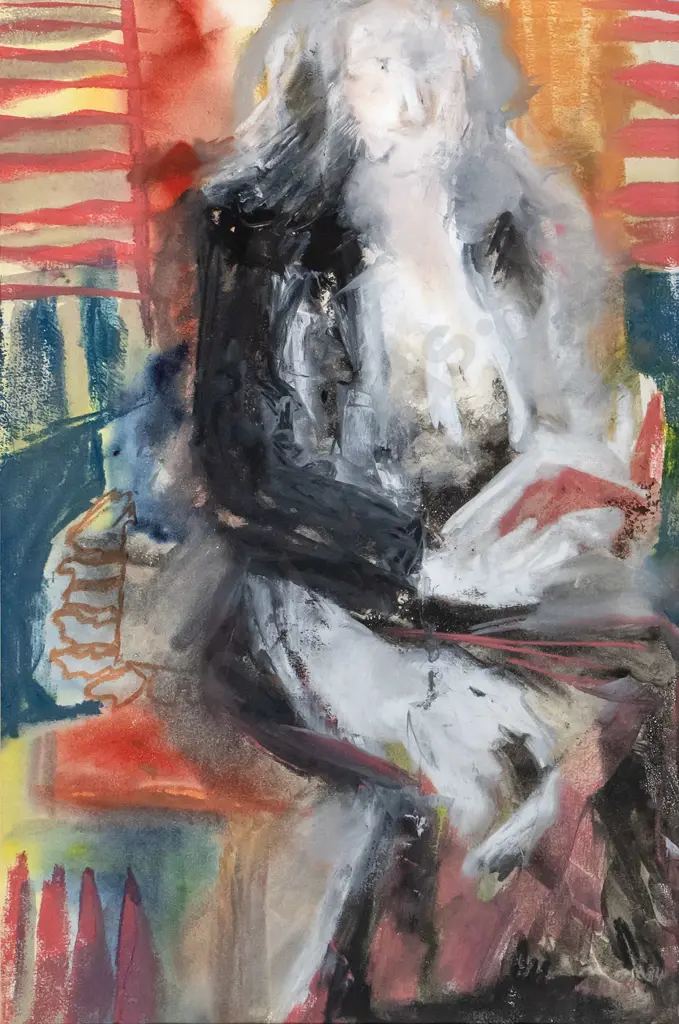 Anne Rush - framed acrylic - person reading book H-550 W-360 Image 1++