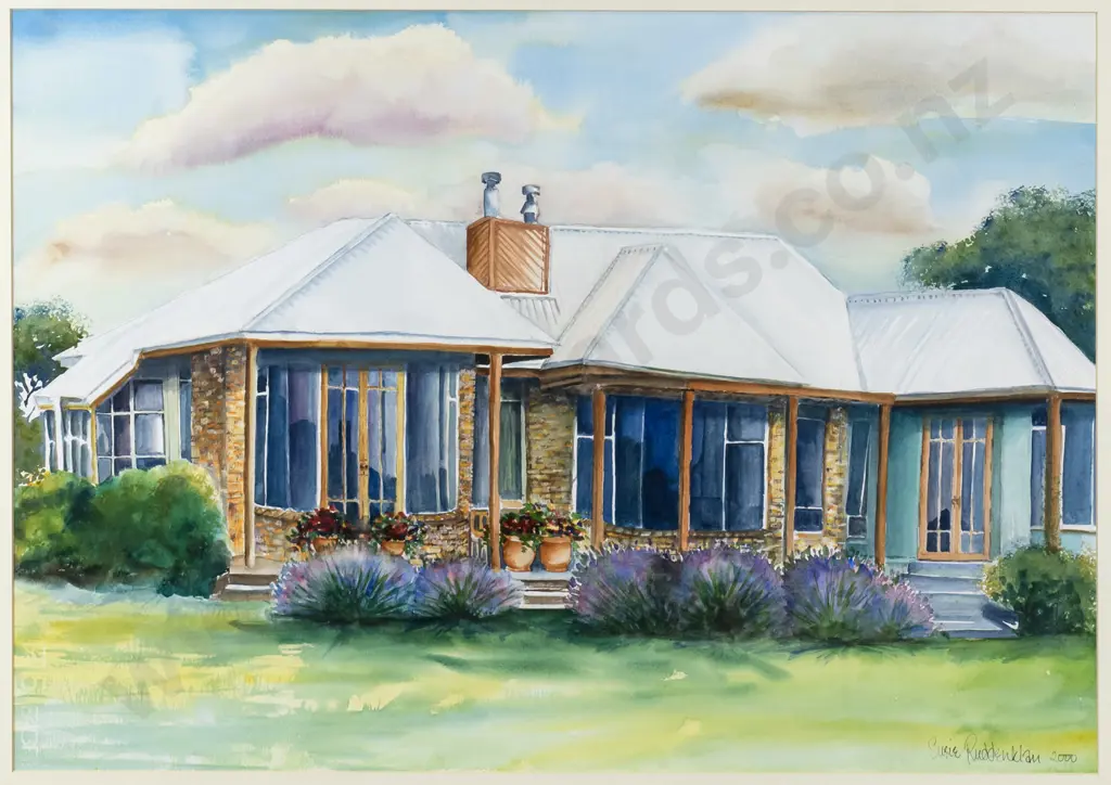 Susie Ruddenklau 2000 - framed watercolour - house H-470 W-670 Image 1++