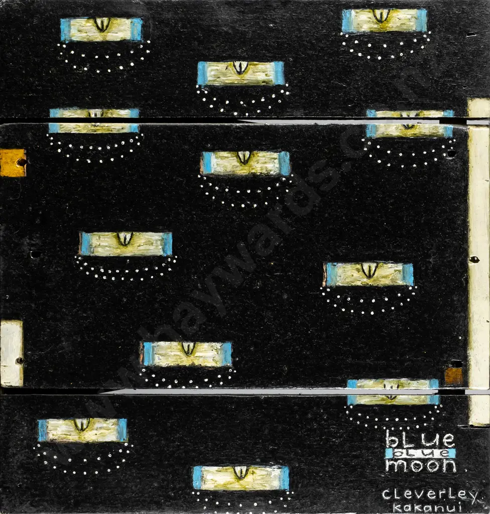 Peter Cleverley, Kakanui - oil on wood "blue blue moon H-360 W-340 Image 1++