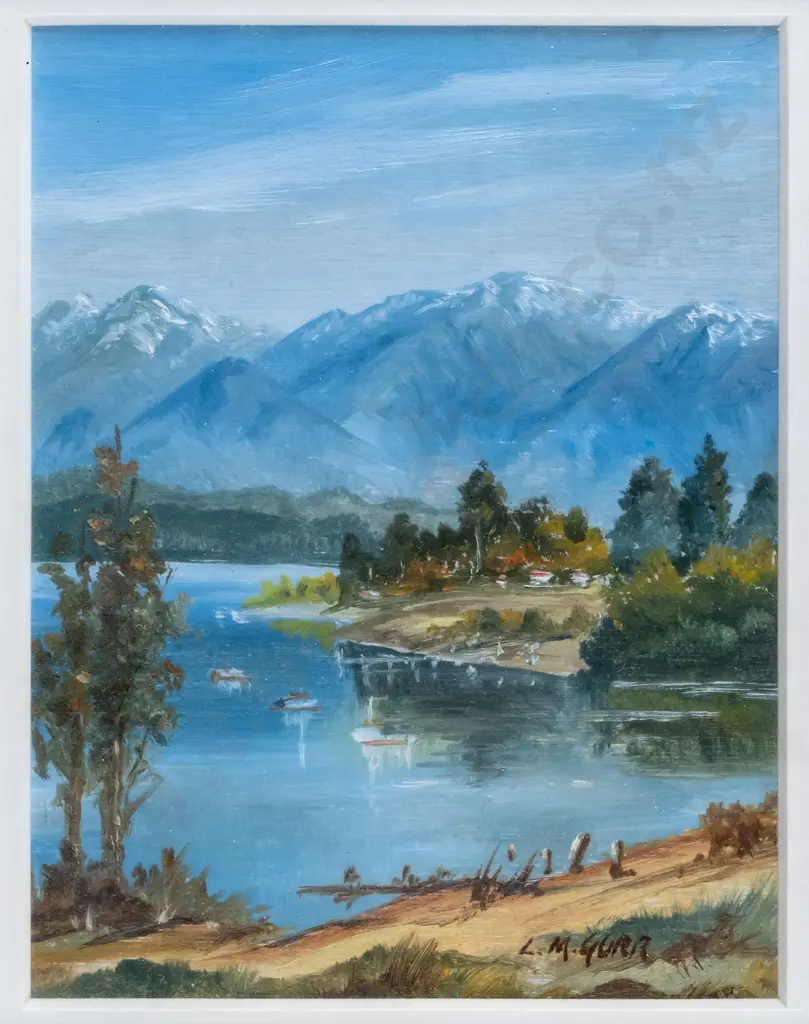 LM Gurr - framed watercolour "Lake Te Anau" H-110 W-85 Image 1++