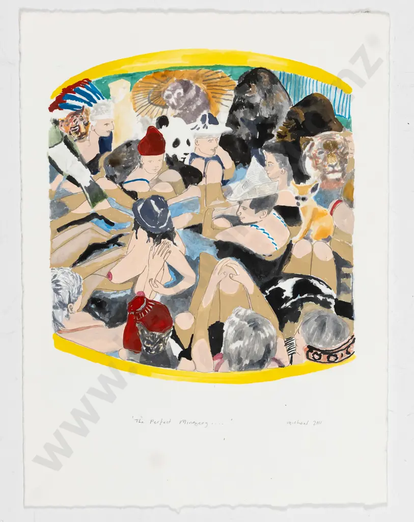 Michael Greaves 2011 - mounted watercolour - bathers H-170 W-150 Image 1++