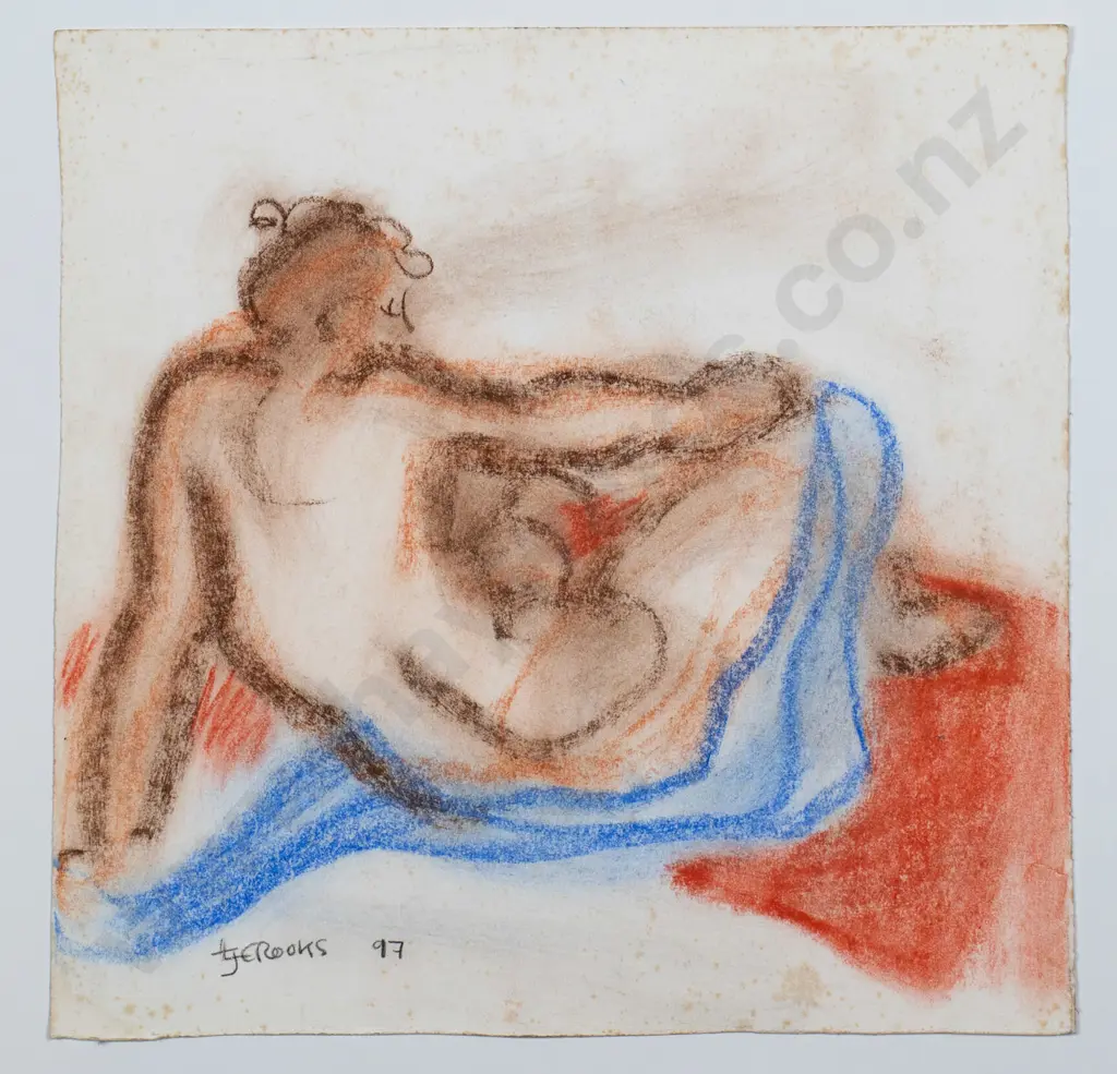 Lindsay Crooks '97 - mounted pastel on card - nude (slight foxing) H-240 W-230 Image 1++