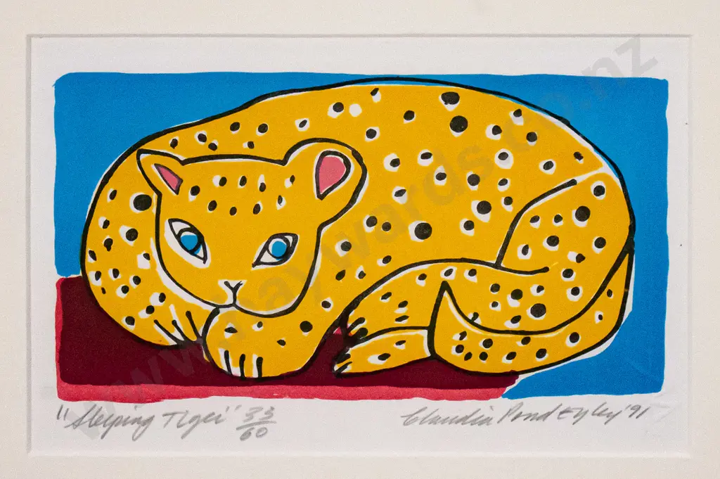 Claudia Pond Eyley '91  framed screenprint 33/60 "Sleeping Tiger" H-135 W-210 Image 1++