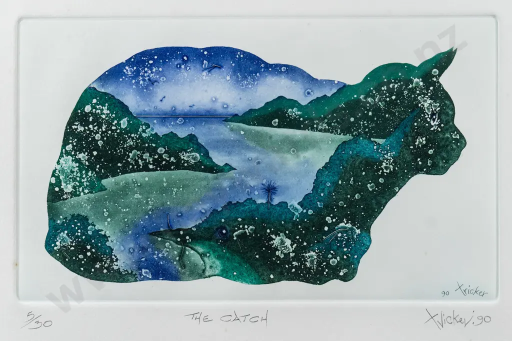 Gary Tricker '91 - framed etching 5/30 "The Catch" H-140 W-220 Image 1++