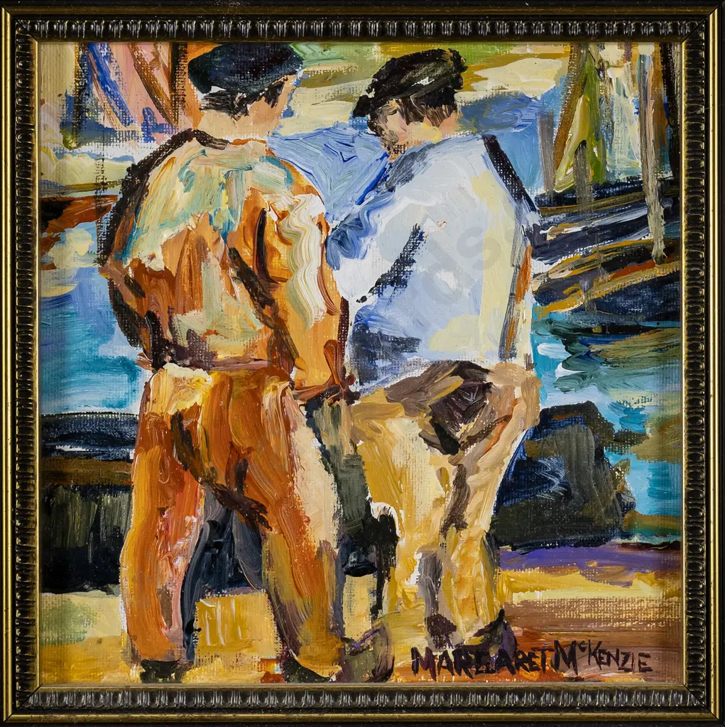 Margaret McKenzie - framed acrylic "Fishermen" H-185 W-185 Image 1++
