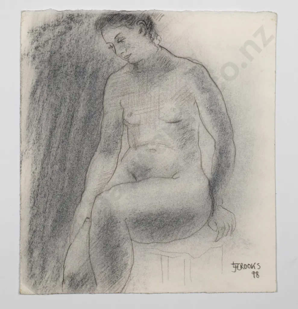 Lindsay Crooks '98- mounted mixed media on card - nude H-190 W-170 Image 1++