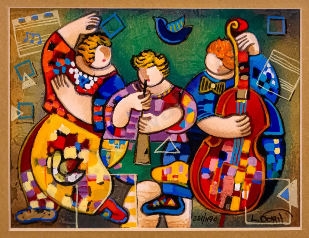 Levi Dorit - framed serigraph 221/490 "The Trio Of The Night" H-140 W-205 Image 1++