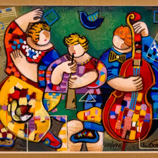 Levi Dorit - framed serigraph 221/490 "The Trio Of The Night" H-140 W-205