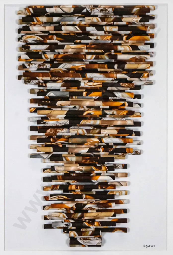 Estelle Jarvis - framed fabric rolls "Coffee" H-450 W-290 Image 1++