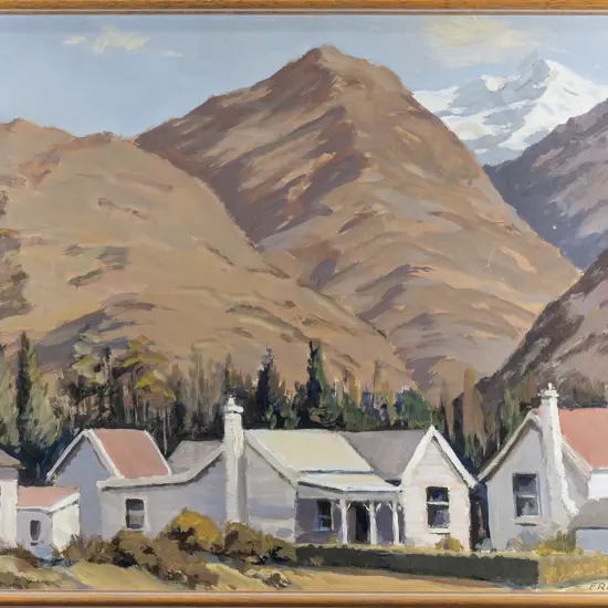 Fred O'Neill - framed oil - house and landscape scene H-340 W-450