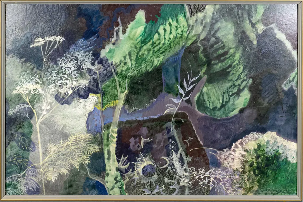 Els Noordhof 1975 - framed acrylic "Night Garden" (slight bowing ) H-480 W-740 Image 1++