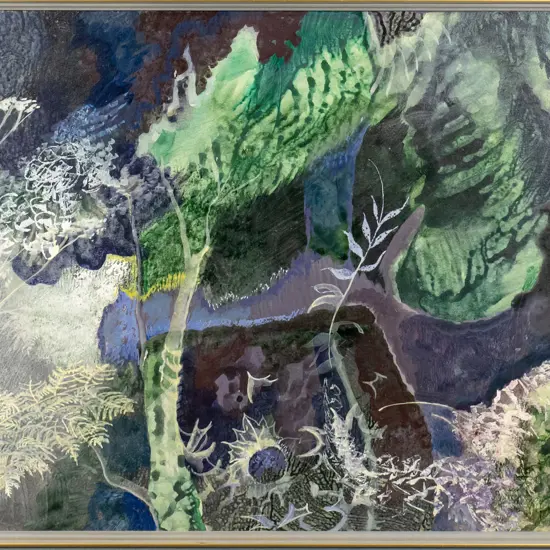 Els Noordhof 1975 - framed acrylic "Night Garden" (slight bowing ) H-480 W-740