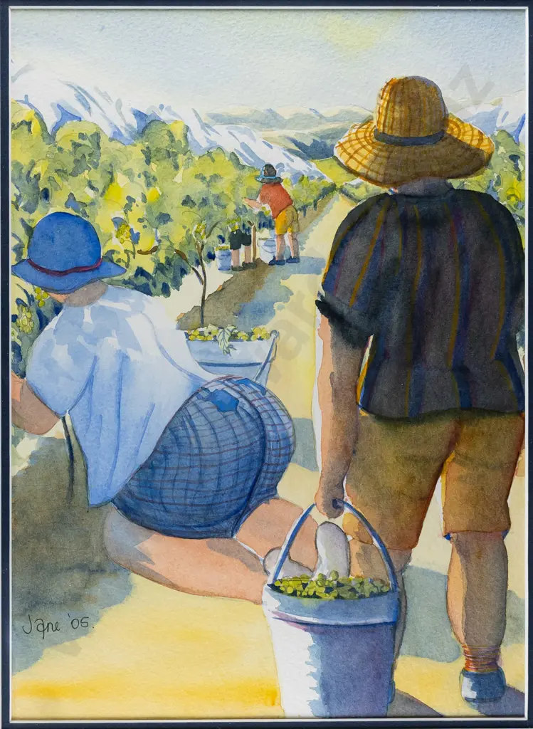 Jane '05 - framed watercolour - grape harvest H-340 W-250 Image 1++