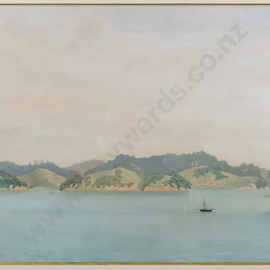 George O'Brien c1880 - framed watercolour - seascape Otago Harbour  (slight creasing, foxing, scratching)