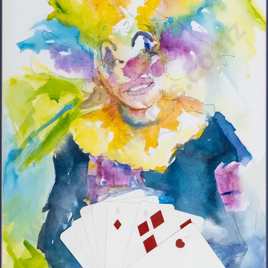 Angus Watson '91 - mixed media - clown and cards H-550 W-390
