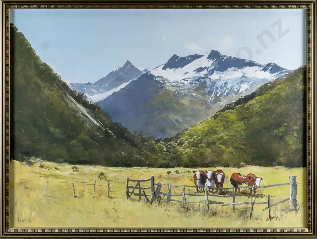 Denis Kent - framed oil "East Matukituki Valley, Mt Aspiring Station" H-340 W-460 Image 1++