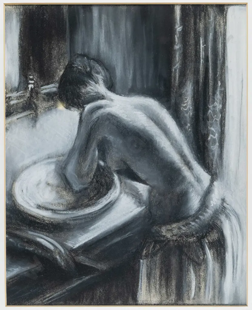 Maria Kemp - framed pastel - woman washing H-290 W-230 Image 1++