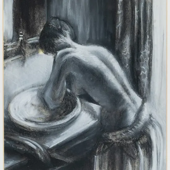 Maria Kemp - framed pastel - woman washing H-290 W-230