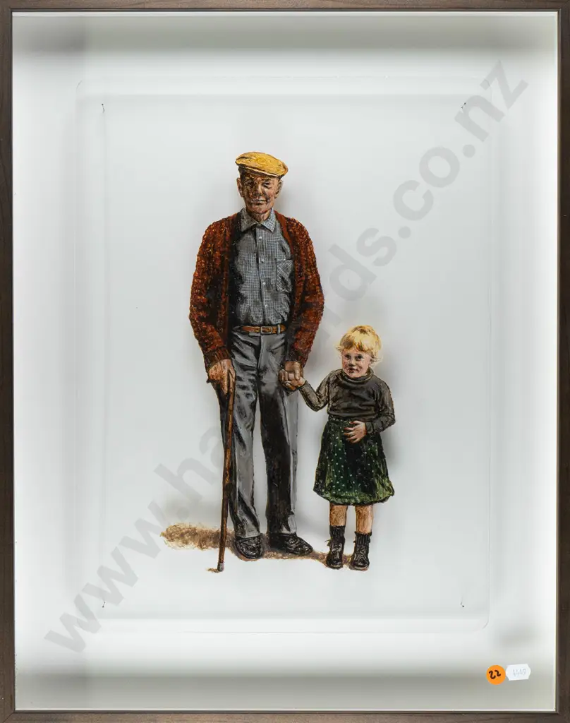 Georgia Glass (unsigned) - oil on perspex - grandfather  H-390  W-300 Image 1++